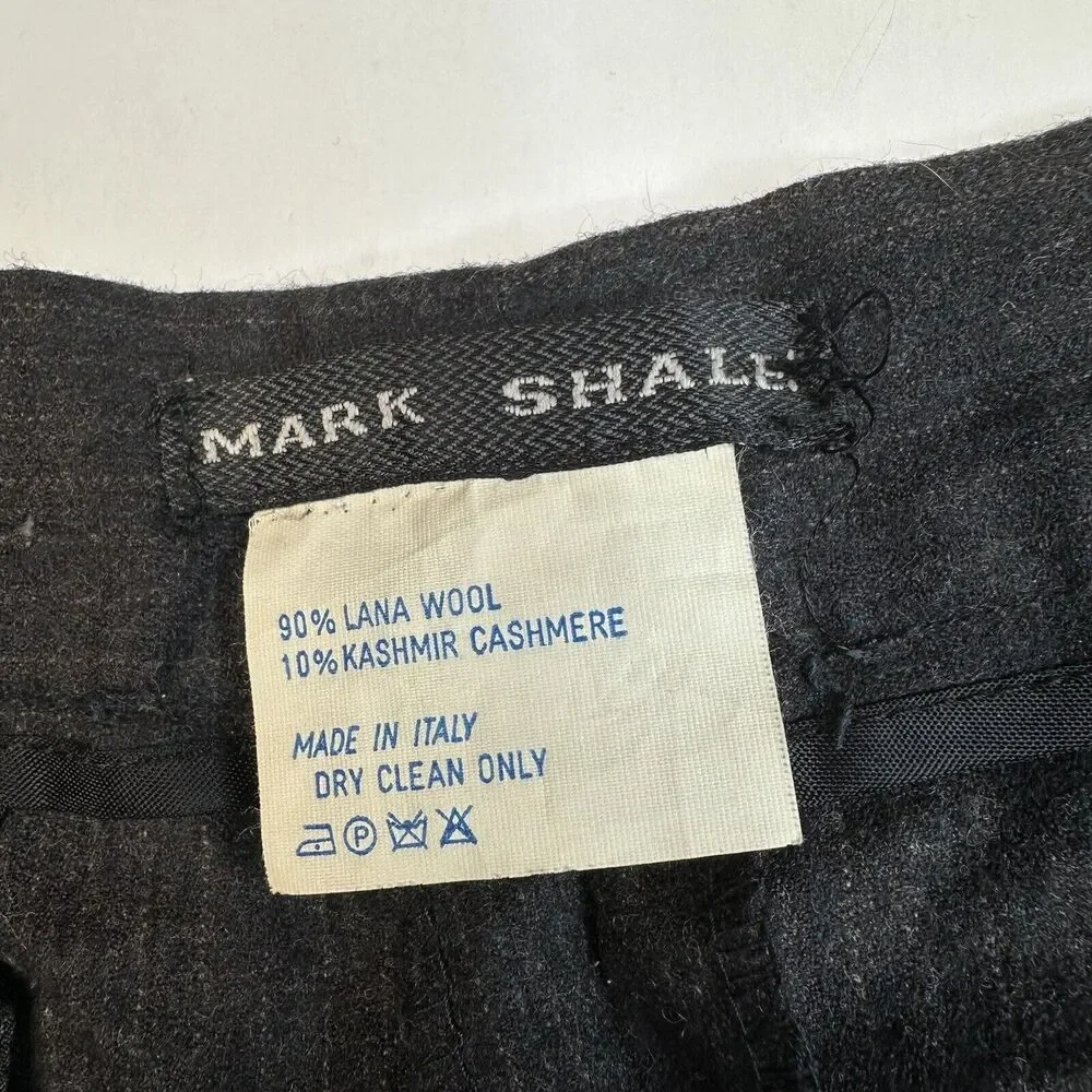 Wool Cashmere Pants Mark Shale Wide Leg 10 Gray Pleated Pinstripe *Petite